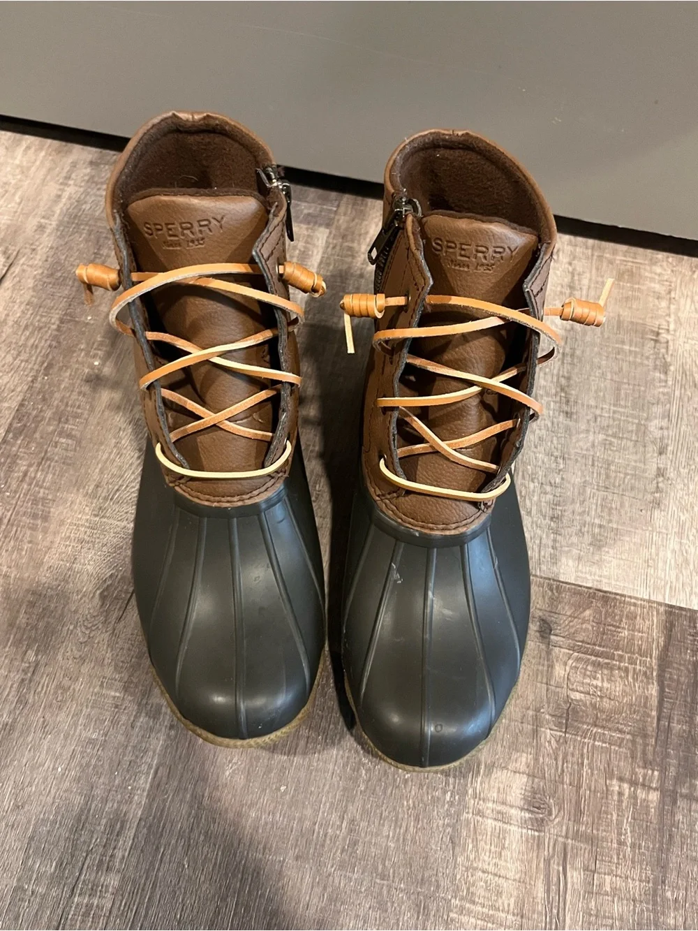Sperry Brown Leather and Black Rubber Duck Boots